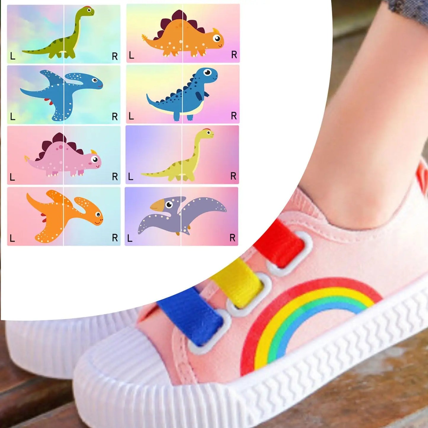 Children's Shoe Left and Right Stickers  Cartoon Dinosaur Shoe Stickers